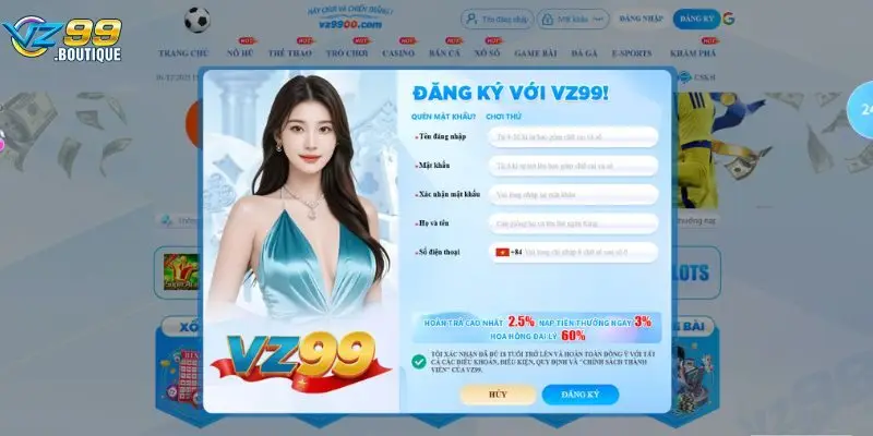 Trang chủ 28 Chỉ mất 30S để đăng ký chơi VZ99